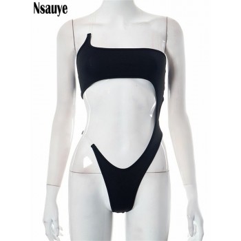 Nsauye 2023 Summer One Piece Swimsuit Women Bikini Set Sexy Black One Shoulder Swimwear Swimming Suits Beach Bather Bathing Suit